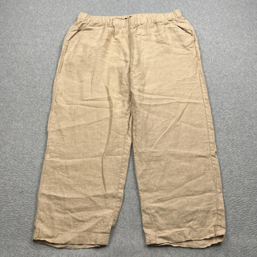 Quince 100% European Linen Pants Womens XL Driftwood Beige Wide Leg Cropped 25